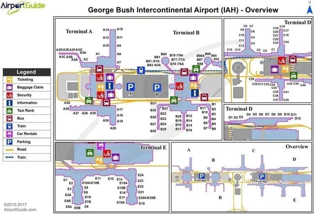 Plan des terminaux aéroport de Houston