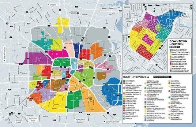 Plan des quartiers de Houston