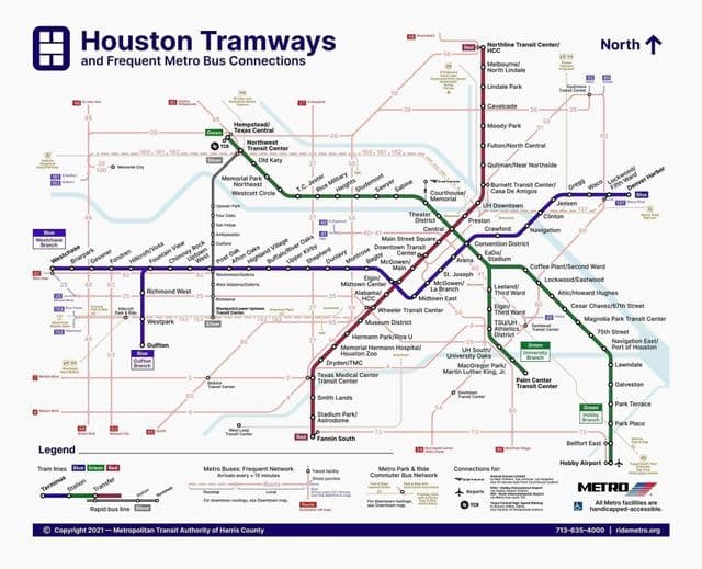 Plan des stations de tramway de Houston