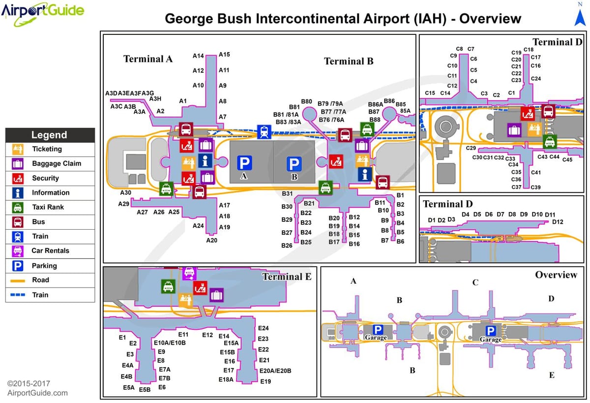 Plan des terminaux aéroport de Houston